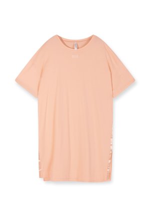 Roze oversized t-shirt van zachte stof, met korte mouwen, een ronde halslijn en satijnen accenten aan de zijkanten voor detail.