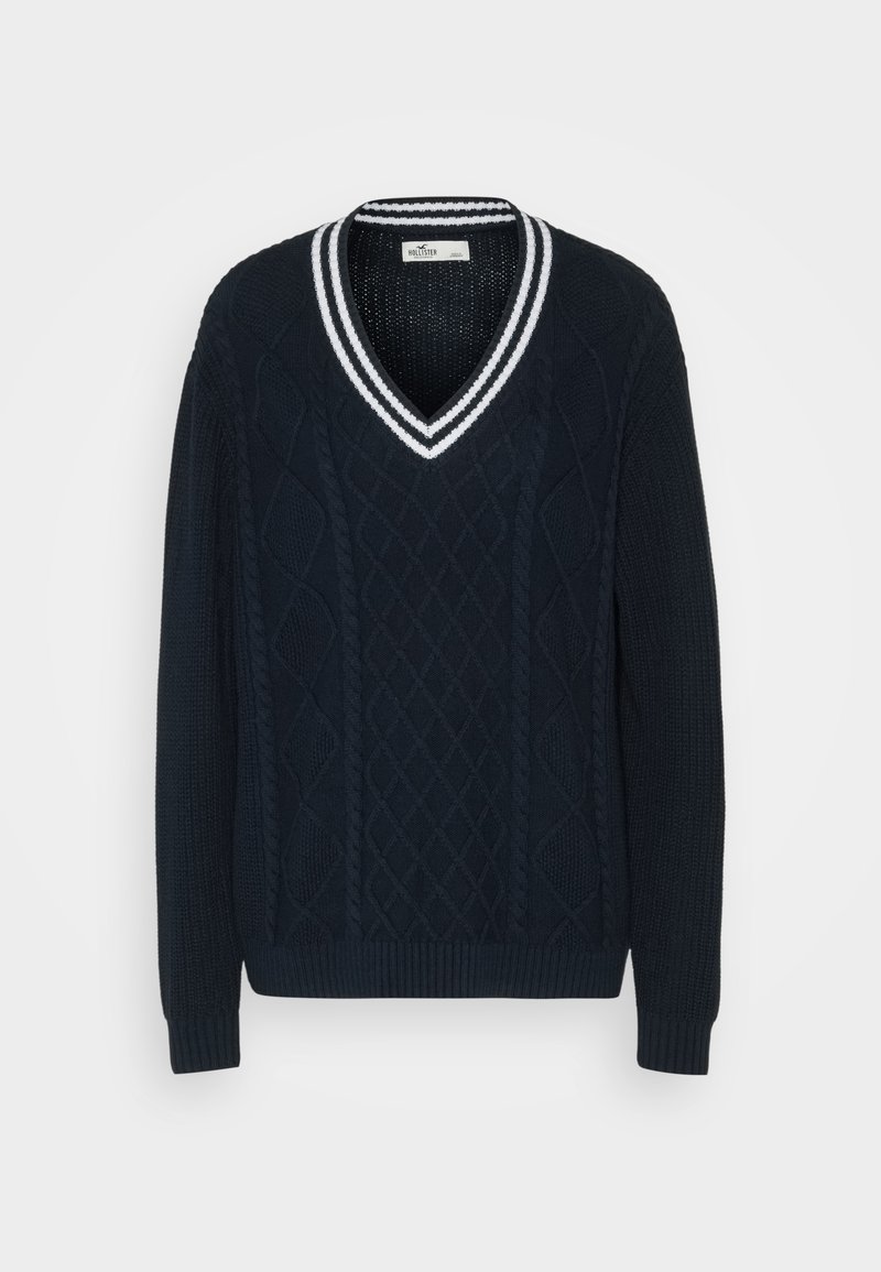 Hollister Co. OVERSIZED TIPPED V NECK SWEATER - Pullover - navy/bleu marine  - ZALANDO.FR