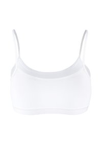 Witte katoenen bralette met verstelbare bandjes, naadloos ontwerp en een gladde textuur. Heeft een eenvoudige snit zonder vulling of beugels.