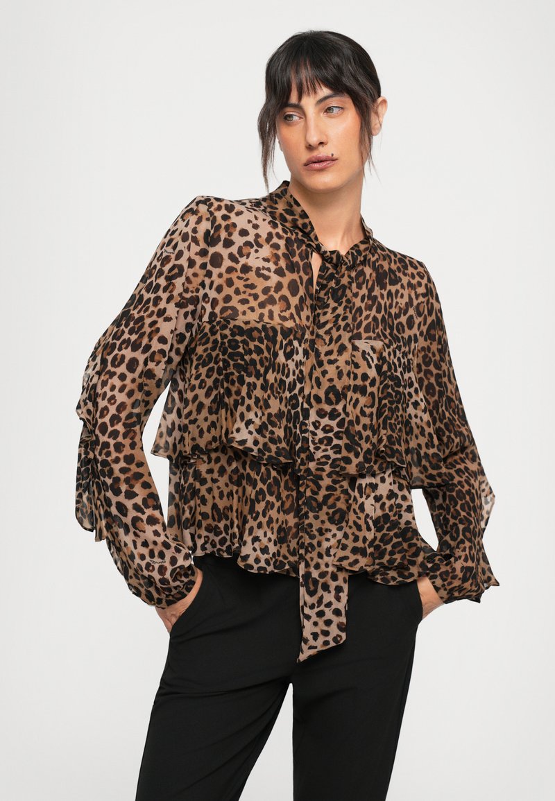 GORGLITTER Camicia Donna Leopardo Maniche Lunghe Con Spalle Scoperte