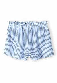 Shorts rayés avec une taille élastique. Fabriqués en tissu léger dans un bleu clair avec des rayures verticales blanches. Les shorts ont une coupe ample.