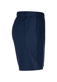 Navy blauwe sportshorts met een elastische tailleband, gemaakt van een textuurstof, met een zijsplit voor extra mobiliteit.
