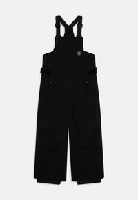 Svarta isolerade snöbyxor med justerbara remmar, blixtlåsfickor på sidan och elastiska cuffar för ökad skydd och komfort.