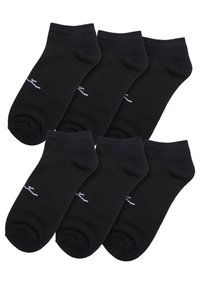 Svarta bomullsankelsockor med en slät yta och rund tå, presenterade i ett set om sex, med en liten vit logotyp på varje.