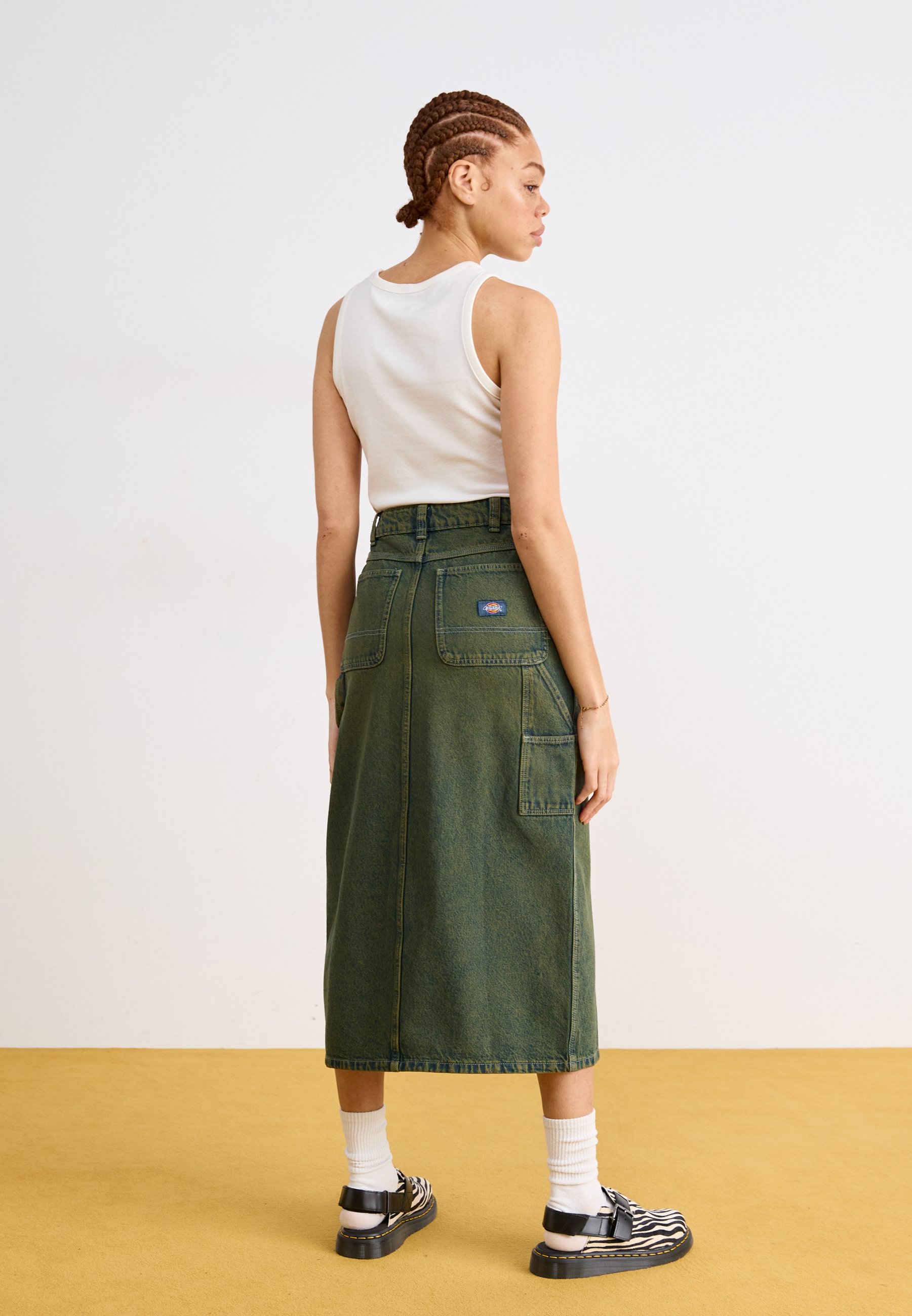 Dickies LONG CARPENTER SKIRT - Denim skirt - green tone fade