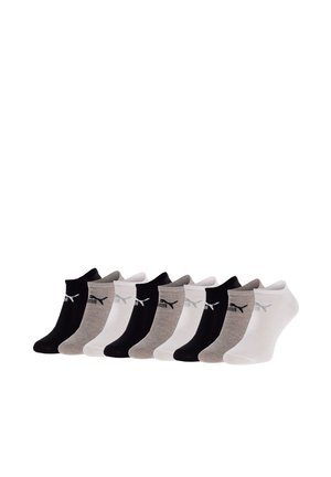 Set aus acht Knöchelsocken in Schwarz, Grau und Weiß. Hergestellt aus einer weichen Baumwollmischung mit einem gerippten oberen Rand und Logodetails an den Seiten.