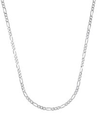 Collar de plata que presenta segmentos alternos de eslabones alargados y redondeados, con un acabado suave y una textura de cadena consistente.