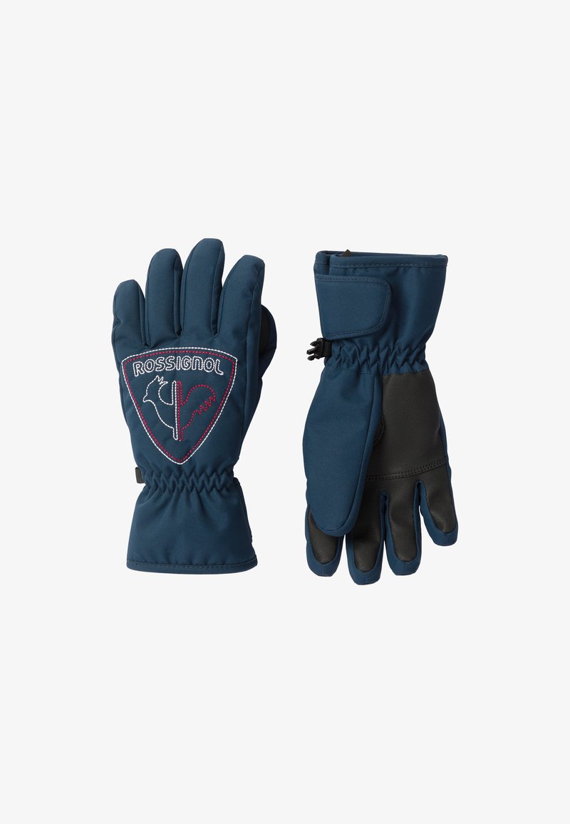 Námořnické modré rukavice s měkkým polstrovaným povrchem, černé kožené akcenty na dlaních a elastickými manžetami na zápěstí. Obsahují výrazné vyšívané logo.