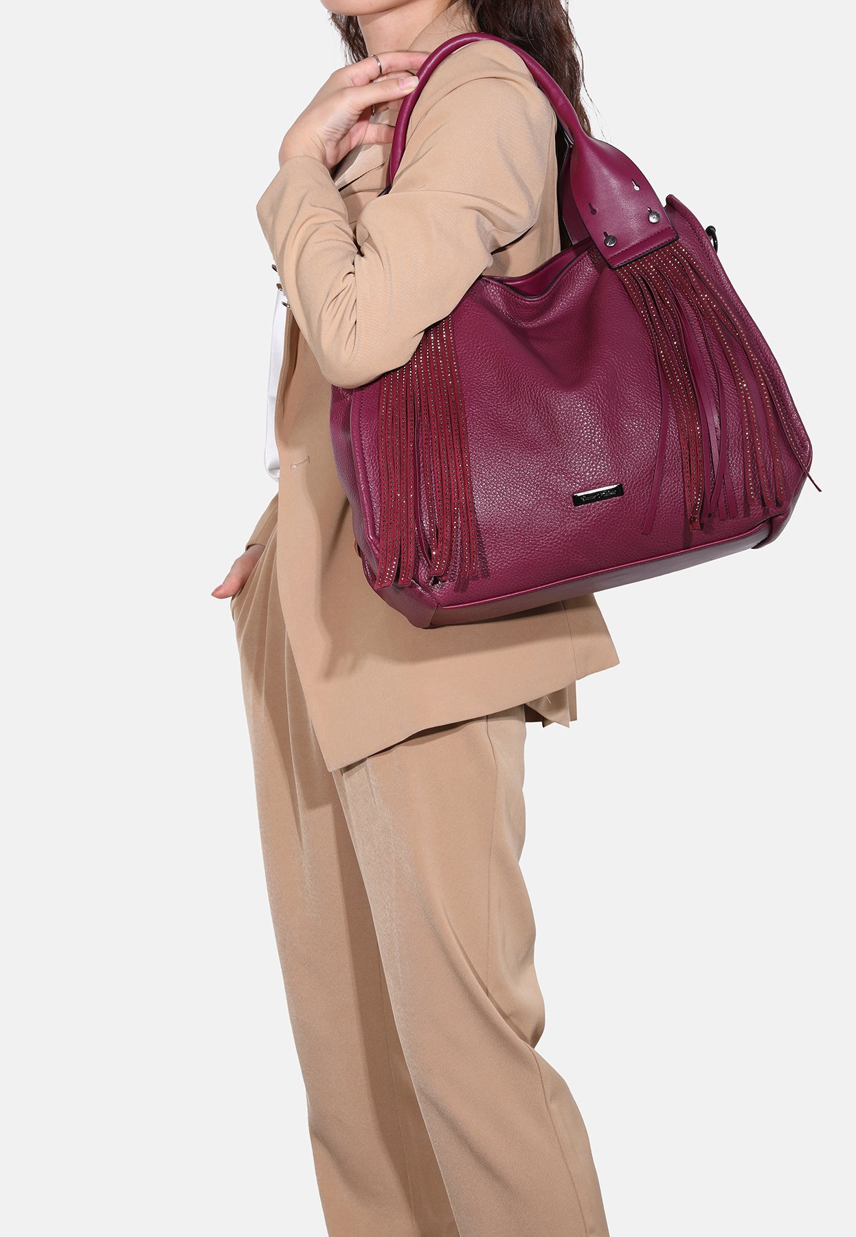 Chicca Borse Borsa a Mano Elegante Donna in Pelle Italiana Rigida Taglia Media con Tracolla (Beige