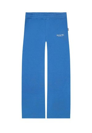 Niebieskie bawełniane dresy z elastycznym pasem, prostymi nogawkami i bocznymi kieszeniami. Posiadają subtelną haftowaną logo w okolicy talii.