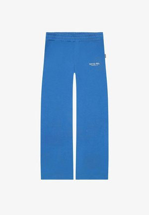 Blaue Baumwoll-Sweatpants mit einem elastischen Bund, geraden Beinen und seitlichen Taschen. Mit subtiler Logo-Stickerei in der Nähe des Bundes.
