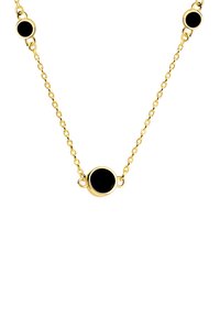 Collana in oro con tre accenti rotondi in smalto nero, equidistanti lungo la lunghezza, con una finitura liscia e lucida.