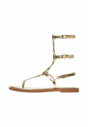 Bershka FLAT WITH BUCKLES  - Sandale s remenom u obliku slova T - gold coloured