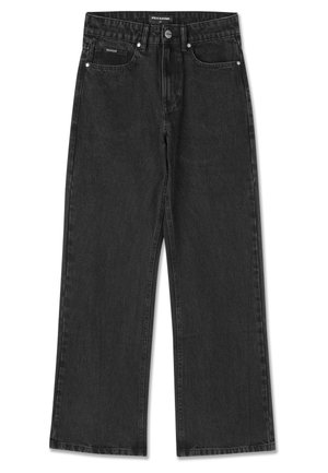 Melnas platās kājas džinsi, kas izgatavoti no denima, ir aprīkoti ar piecām kabatām, rāvējslēdzēju ar pogas aizdari un smalku logotipa detalizāciju.