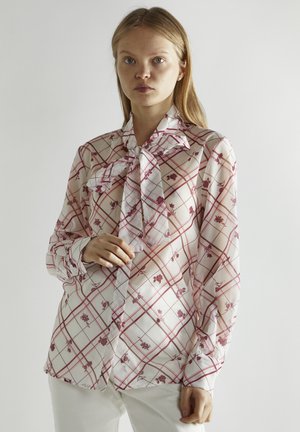 TIE NECK - Button-down blouse - burgundy floral check