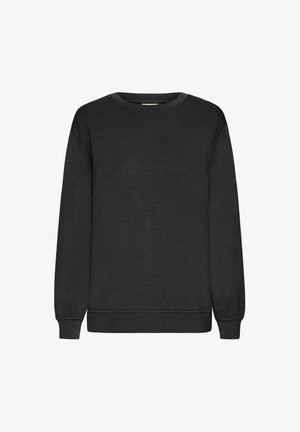 Zwarte sweatshirt van gestructureerde stof met een ronde halslijn en lange mouwen. Heeft ribgebreide manchetten en een onderrand voor het behoud van de pasvorm.