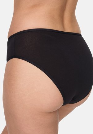 Slip en coton noir, taille moyenne, texture lisse, ceinture élastique, bords sans couture, avec un style minimaliste.