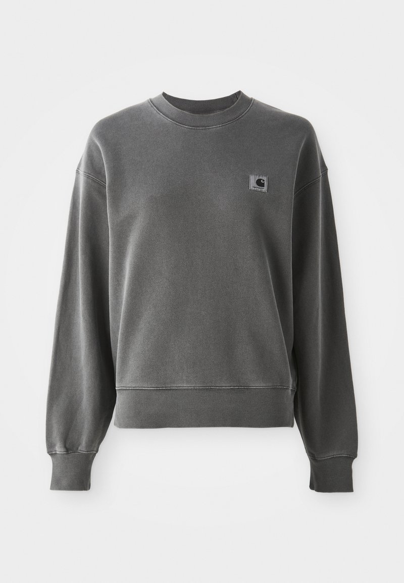Grijze pullover sweatshirt van een gladde katoenmix, met een ronde hals, geribbelde manchetten en een klein logopatch op de linkerkant van de borst.