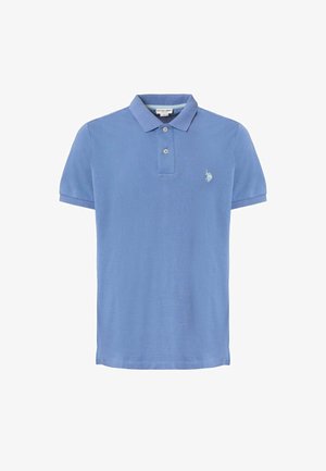 Polo shirt azzurro chiaro in cotone, con colletto classico, patta con due bottoni e logo ricamato sul petto. Maniche corte.