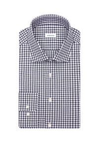 Koszula w kratę w kolorze granatowym i białym, wykonana z bawełny, z kołnierzem zapinanym na guziki, pojedynczym mankietem, z perłowymi guzikami oraz metką z logo.