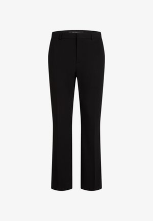 Črne krojene hlače iz gladkega materiala, s krojem ravnih nog, z luknjami za pas in sprednjimi žepi za dodatno funkcionalnost.