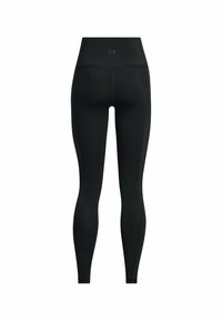 Zwarte leggings met een hoge taille, gemaakt van rekbaar materiaal. Beschikt over een gladde textuur en een minimalistisch ontwerp zonder zichtbare patronen.
