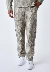 MULTIPOCHES MOTIF BRANCHAGE - Pantalon cargo - beige