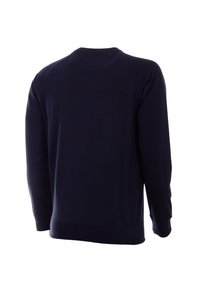 Marineblauwe sweatshirt met een ronde hals, lange raglanmouwen en geribbelde manchetten. Gemaakt van een zachte, textuurstof met een gladde afwerking.
