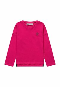 Fuchsia Langarmshirt aus Baumwolle mit schwarzem Sternmotiv auf der Brust, in leicht verkürztem und lässigem Schnitt.