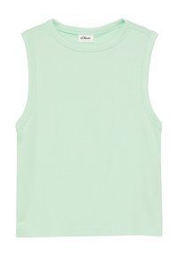 Minzgrünes, geripptes ärmelloses Oberteil mit rundem Ausschnitt und geradem Saum. Hergestellt aus leichtem Stoff, ideal für Freizeitkleidung.