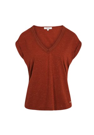 Morgan, MORGAN MORGAN SHINY V-NECK T-SHIRT - Camiseta estampada - marron cognac