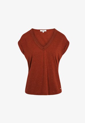 Morgan, MORGAN MORGAN SHINY V-NECK T-SHIRT - Camiseta estampada - marron cognac