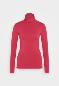 Rode langmouwen coltrui van rekbaar materiaal. Aansluitend ontwerp met een hoge halslijn en een zachte textuur, geschikt om te layering.