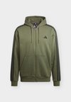 ESSENTIALS 3 STRIPES FULL ZIP - Φούτερ με φερμουάρ - olive/black