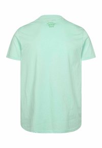 Koszulka z krótkim rękawem w miętowym kolorze, wykonana z bawełny, z okrągłym dekoltem i małym logo "AUTHENTIC" z tyłu, blisko dekoltu.