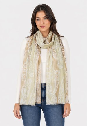 Faera, LEICHT TRANSPARENTER SCHAL FRANSEN PAISLEY AUFDRUCK STREIFEN - Scarf - beige