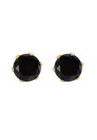 Boucles d'oreilles en or avec de grandes pierres noires facettées, en forme d'oval, maintenues par six griffes en or.