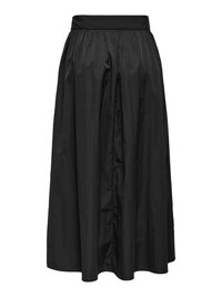 Falda midi negra de cintura alta con cinturilla ancha y tejido recogido y fluido para una silueta suelta y voluminosa.