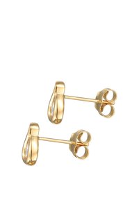 Guldtonade metallörhängen med en slät, vriden design och baksidan för att sätta i. Har en minimalistisk loopform och polerat avslut.