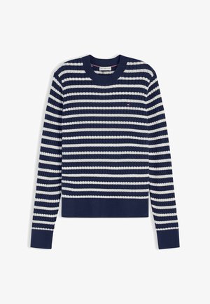Tommy Hilfiger, CABLE FINE SWEATER - Pullover - breton stripe dark navy/ivory petal