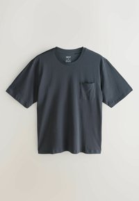 Mørkegrå t-shirt med korte ærmer, rund hals og brystlomme. Fremstillet af glat stof med en afslappet pasform.