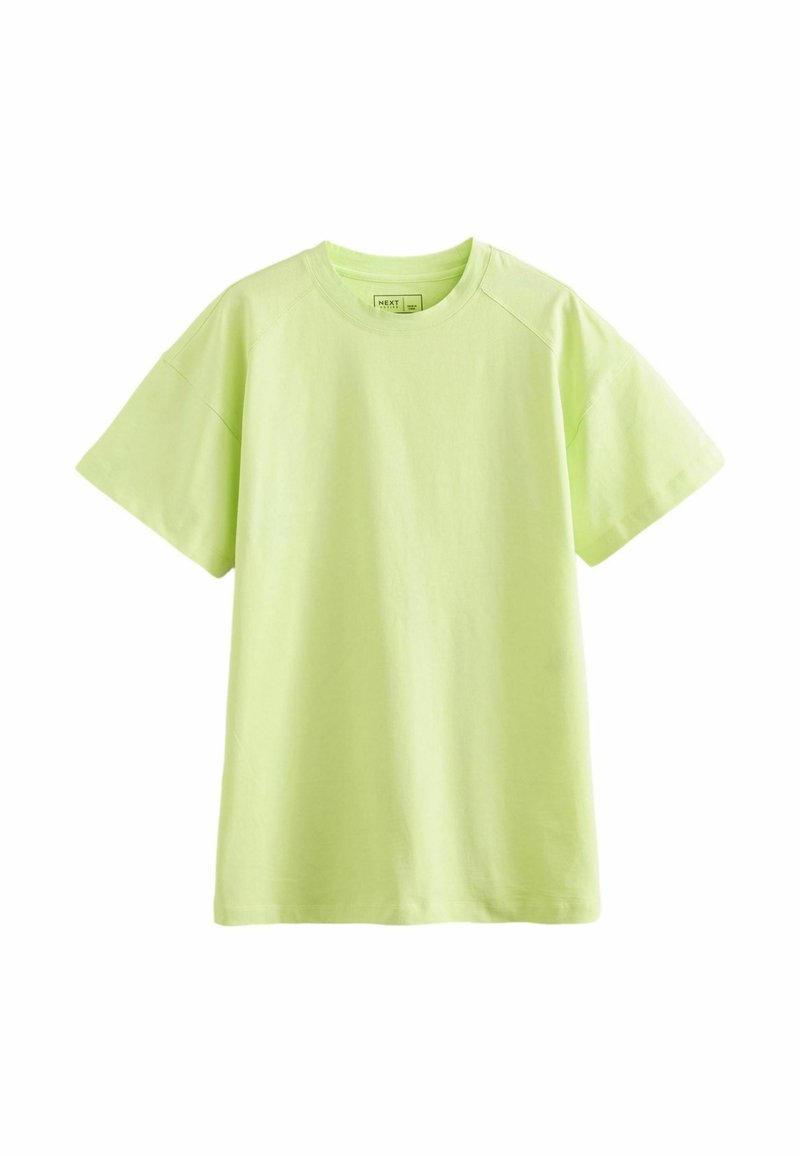 Neon groene katoenen t-shirt met een ronde hals, korte mouwen en een ontspannen pasvorm. Het heeft een soepele textuur en geen extra patronen of accenten.