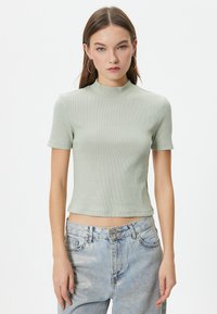 Koton TURTLE NECK CROP SHORT SLEEVE  - T-shirt basic - khaki