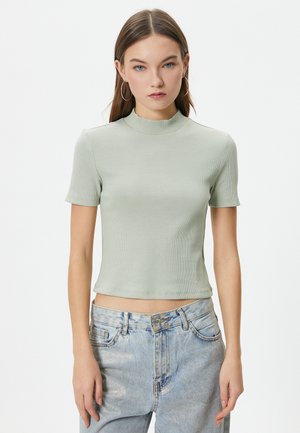 Koton TURTLE NECK CROP SHORT SLEEVE - T-shirt basic - khaki