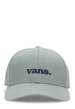 Gorra verde claro con visera curva y logo bordado en navy "vans." en la parte frontal. Fabricada con un tejido duradero y texturizado.