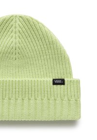 Berretto a coste verde chiaro con risvolto e piccolo logo Vans nero sul risvolto.