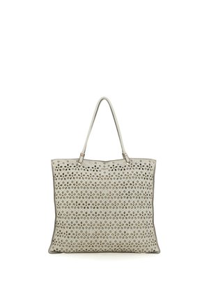 Borsa tote in pelle grigio chiaro con piccoli motivi floreali traforati e due spalline.