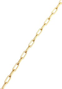 Cadena de metal dorado compuesta por eslabones ovalados alargados con una textura suave, espaciados uniformemente para una apariencia uniforme.