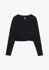 LONG SLEEVE WRAP FRONT TOP - Langarmshirt - black