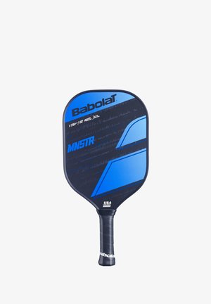 Babolat MNSTR paddle, der har et blåt og sort design, en glat overflade, afrundet form og et tekstureret greb for et komfortabelt hold.